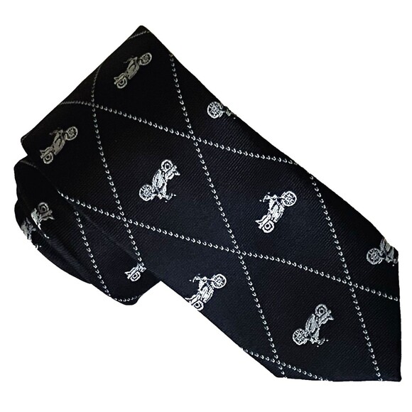Old Navy Motorcycle Slim Tie RARE Youth L Short Black Silver Harley Biker Preppy - Picture 9 of 10